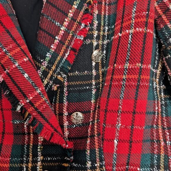 Rare find unique plaid hem frayed double breasted captain blazer size M - Picture 11 of 13